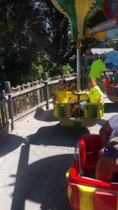 Side note.... before we left I had this fab idea to wear super bright shirts so we could easily identify each other...  Apparently Six Flags thought the same thing because our shirts were the same color as the employee's shirts (look above Keri's head...).  O'well!