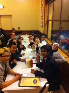A team dinner/snack after one of the competitions